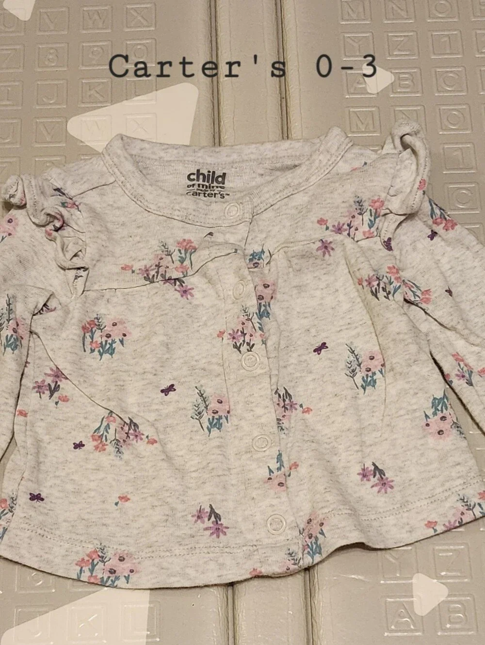 Carter's Heather Gray Floral Ruffle Cardigan 0-3mo